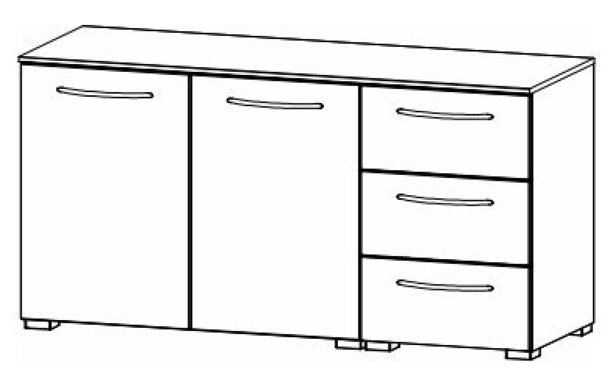 6H42 : 2 Door 2 Shelves 3 Drawer Combi Chest with High Polish Front