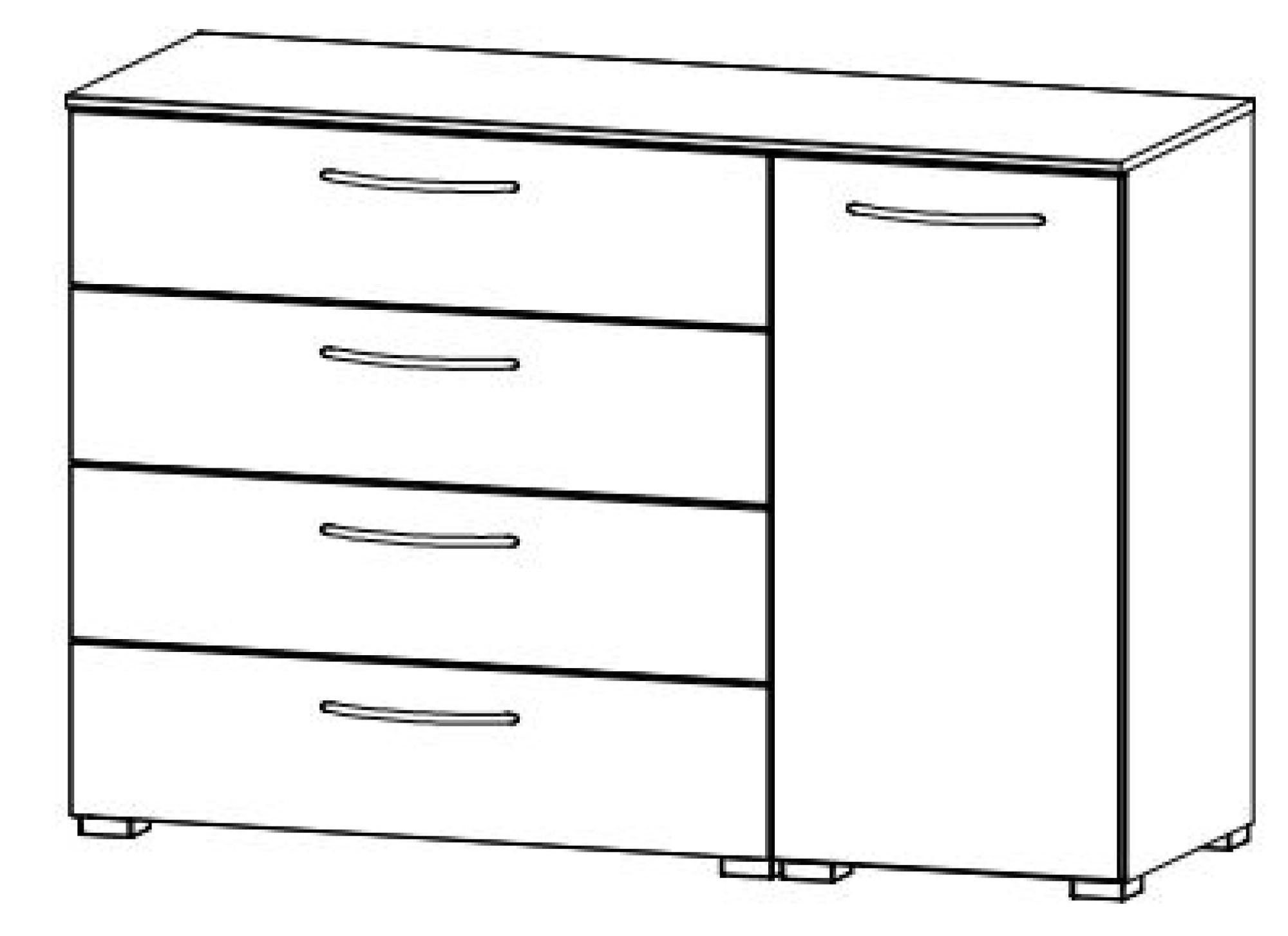 6H48 : 1 Right Door 2 Shelves 4 Wide Drawer Combi Chest with High Polish Front