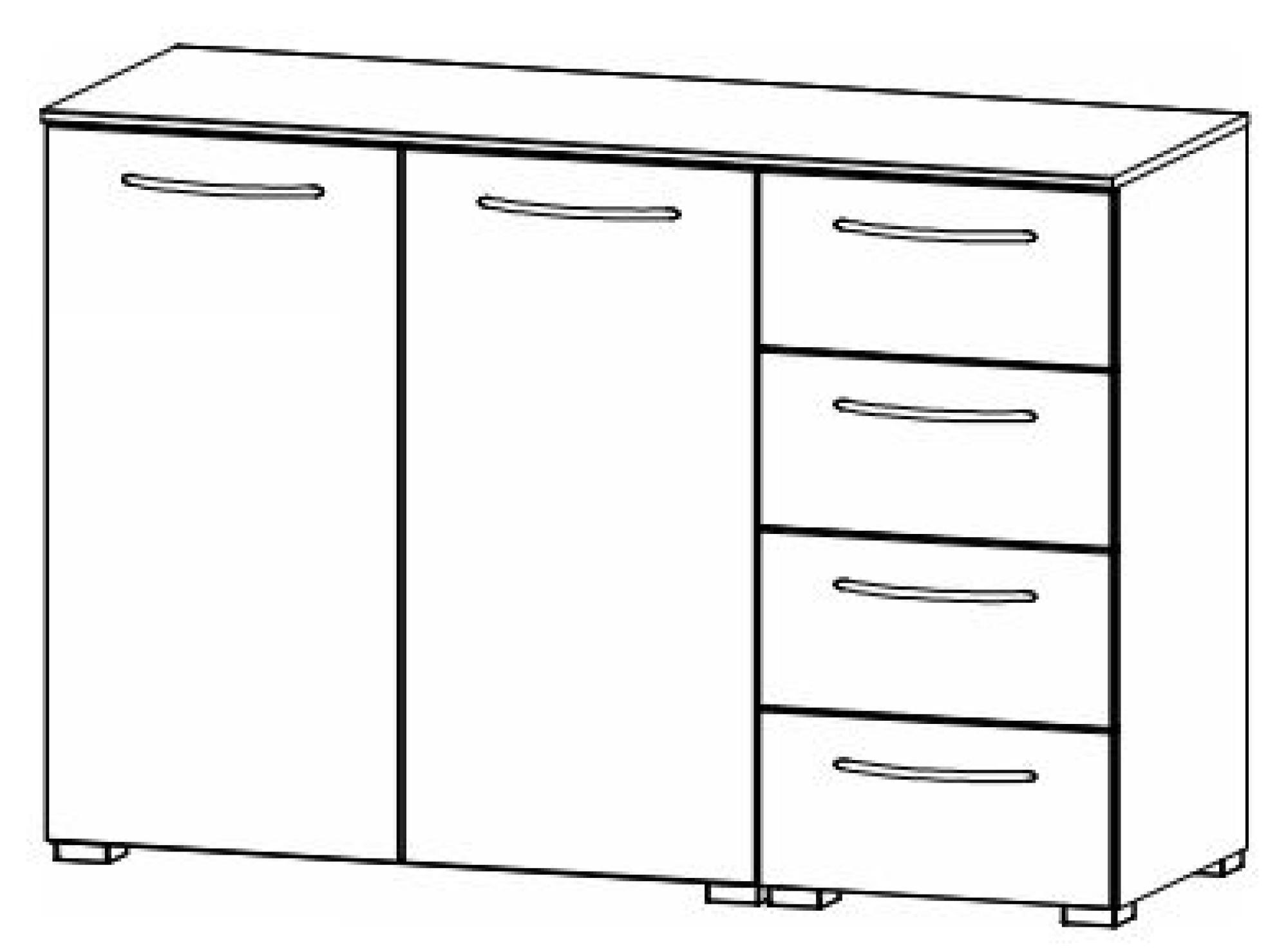 6H49 : 2 Door 4 Shelves 4 Wide Drawer Combi Chest with High Polish Front