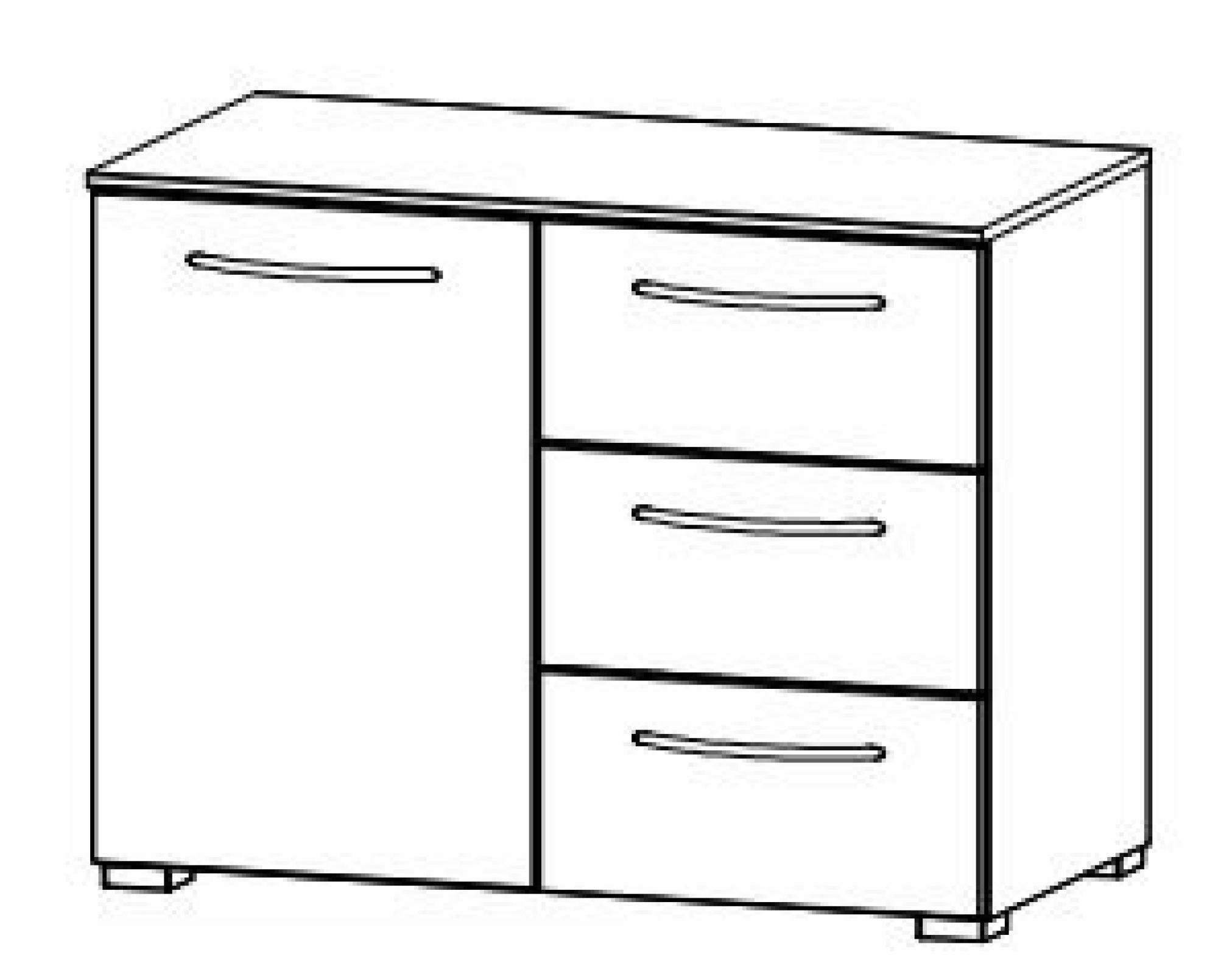 6H80 : 1 Door 1 Shelf 3 Drawer Combi Chest with High Polish Front