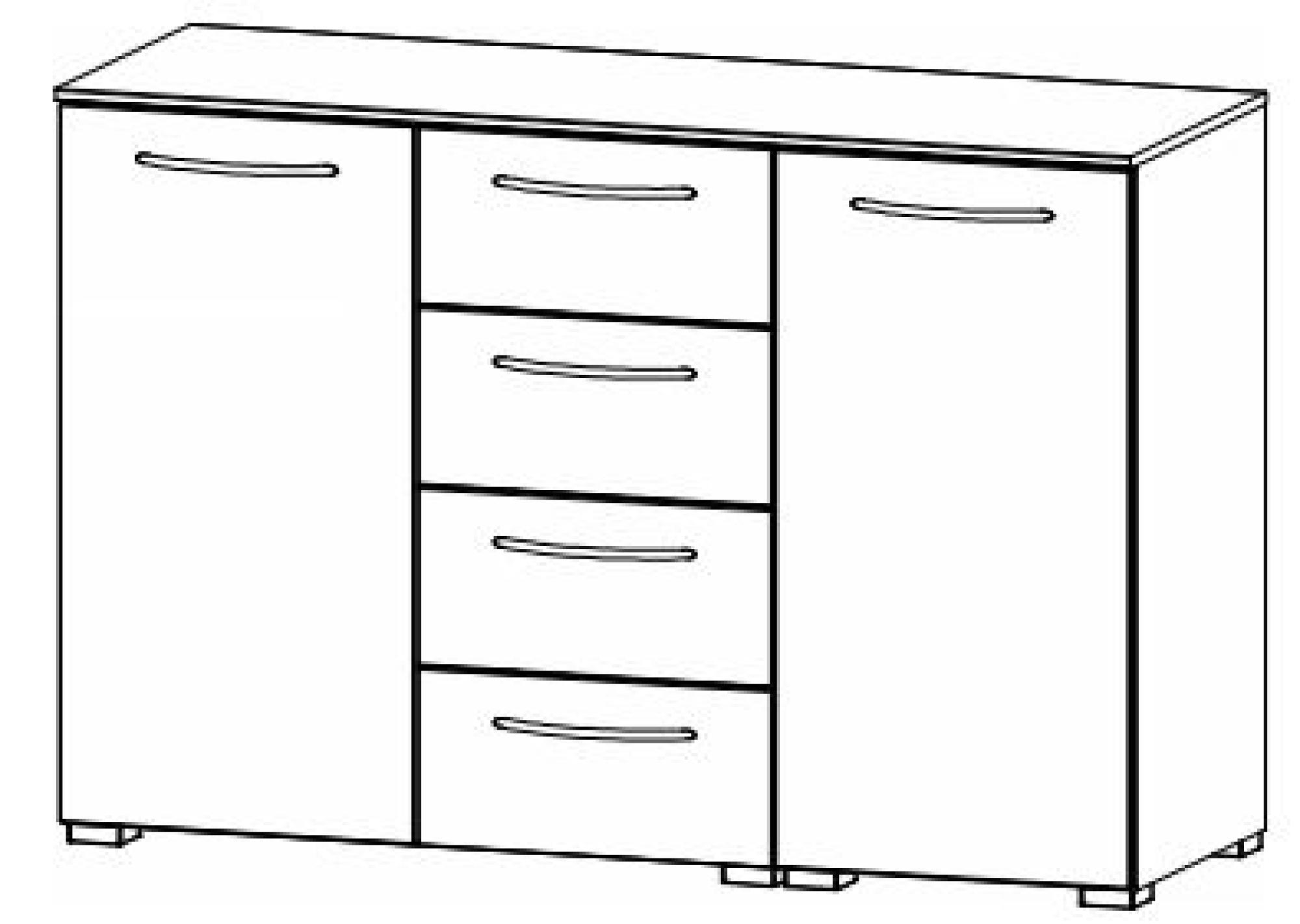 6H85 : 2 Door 4 Shelves 4 Wide Drawer Combi Chest with High Polish Front