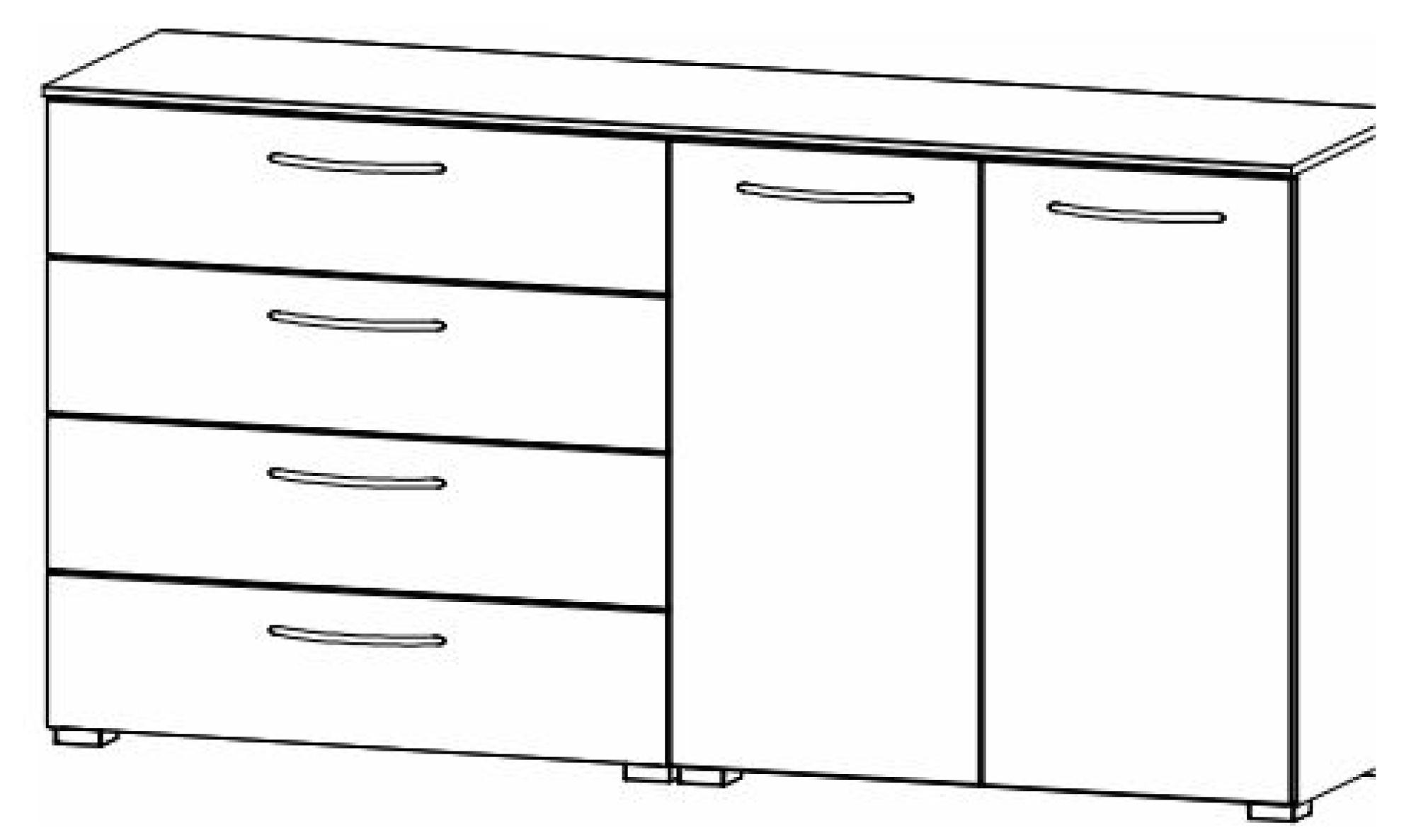 6H86 : 2 Door 4 Shelves 4 Large Wide Drawer Combi Chest with High Polish Front