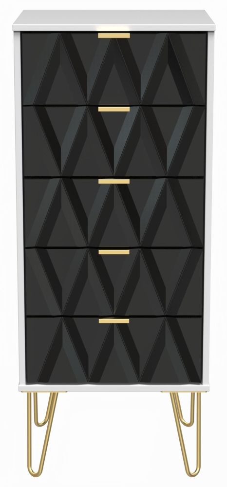 Diamond 5 Drawer Tall Chest with Hairpin Legs - Black and White