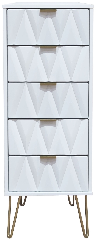 Diamond 5 Drawer Tall Chest with Hairpin Legs - White