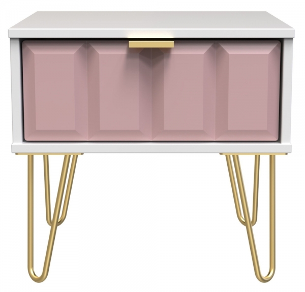 Kobe Pink Front and White Matt Base Unit with Gold Hair Pin Style Metal Legs