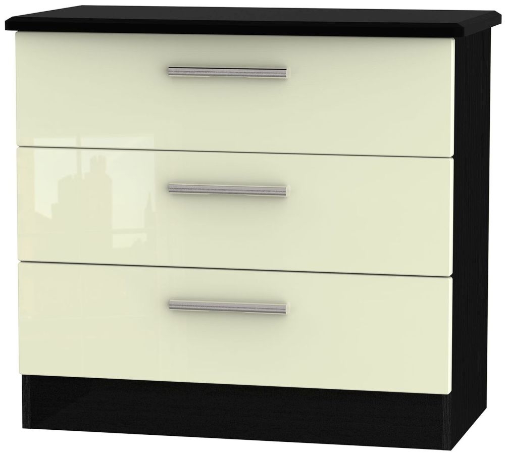 Knightsbridge 3 Drawer Chest - High Gloss Cream and Black