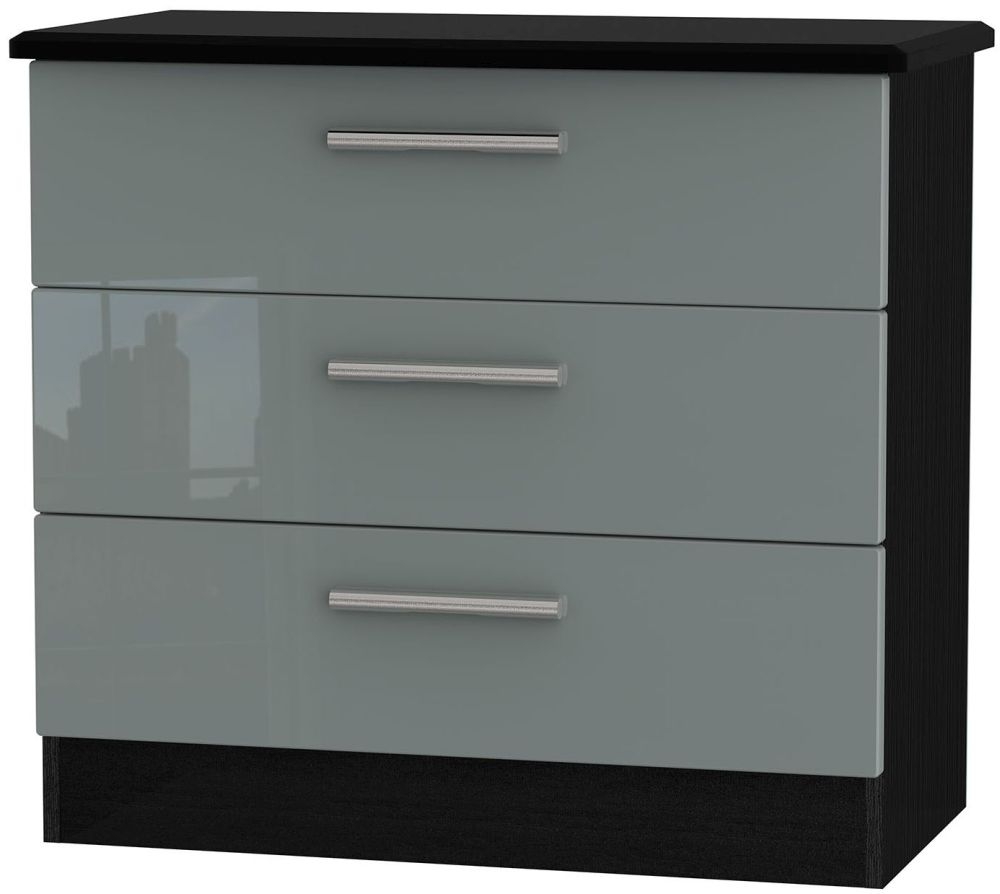 Knightsbridge 3 Drawer Chest - High Gloss Grey and Black