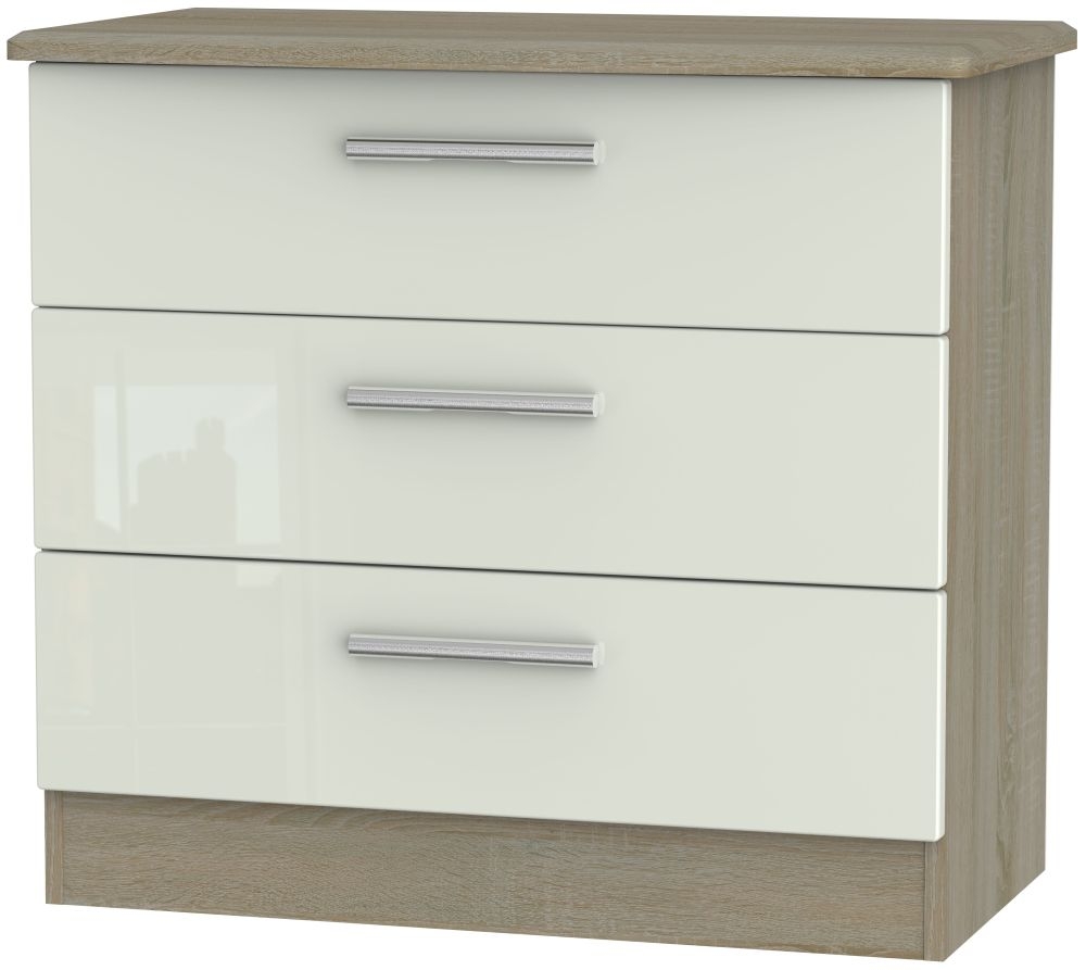 Knightsbridge 3 Drawer Chest - High Gloss Kaschmir and Darkolino