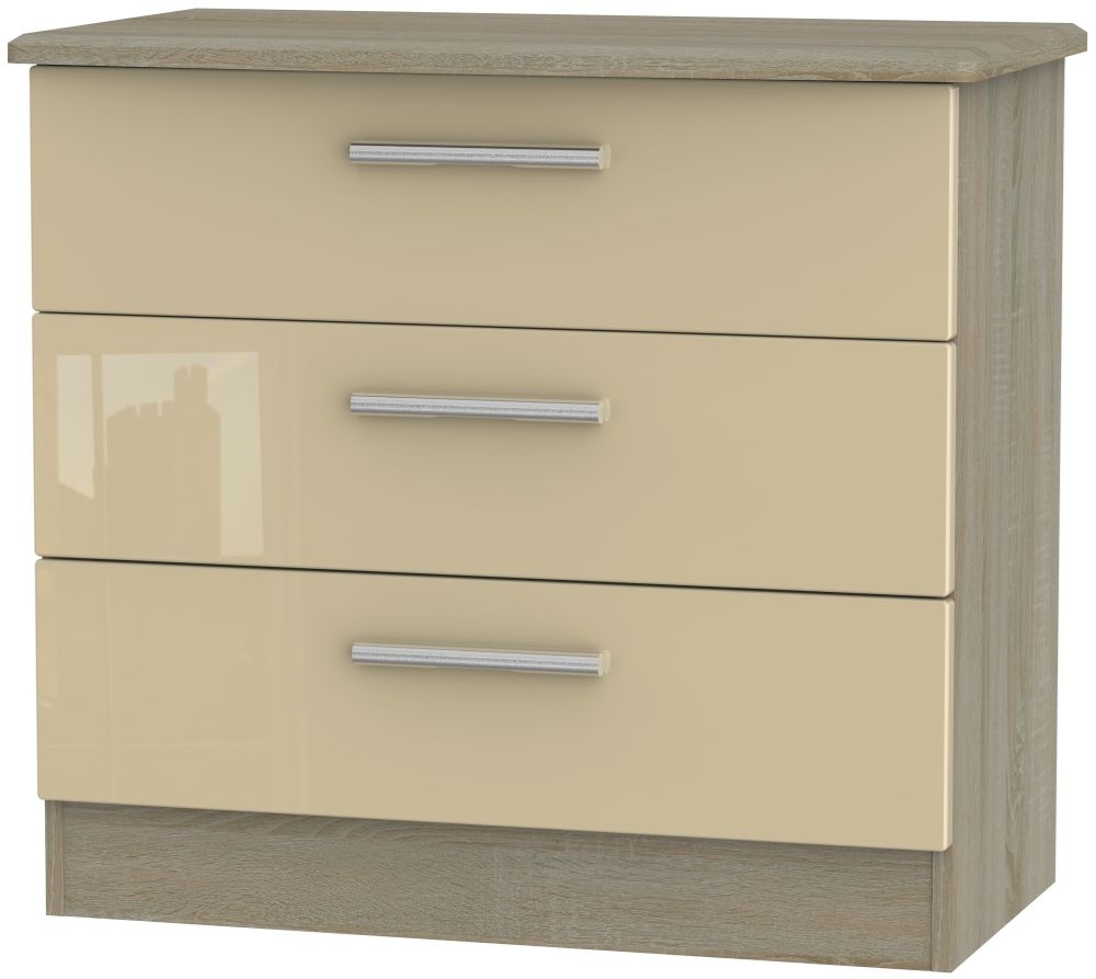 Knightsbridge 3 Drawer Chest - High Gloss Mushroom and Darkolino