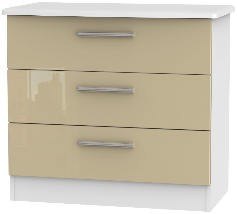 Knightsbridge 3 Drawer Chest - High Gloss Mushroom and White