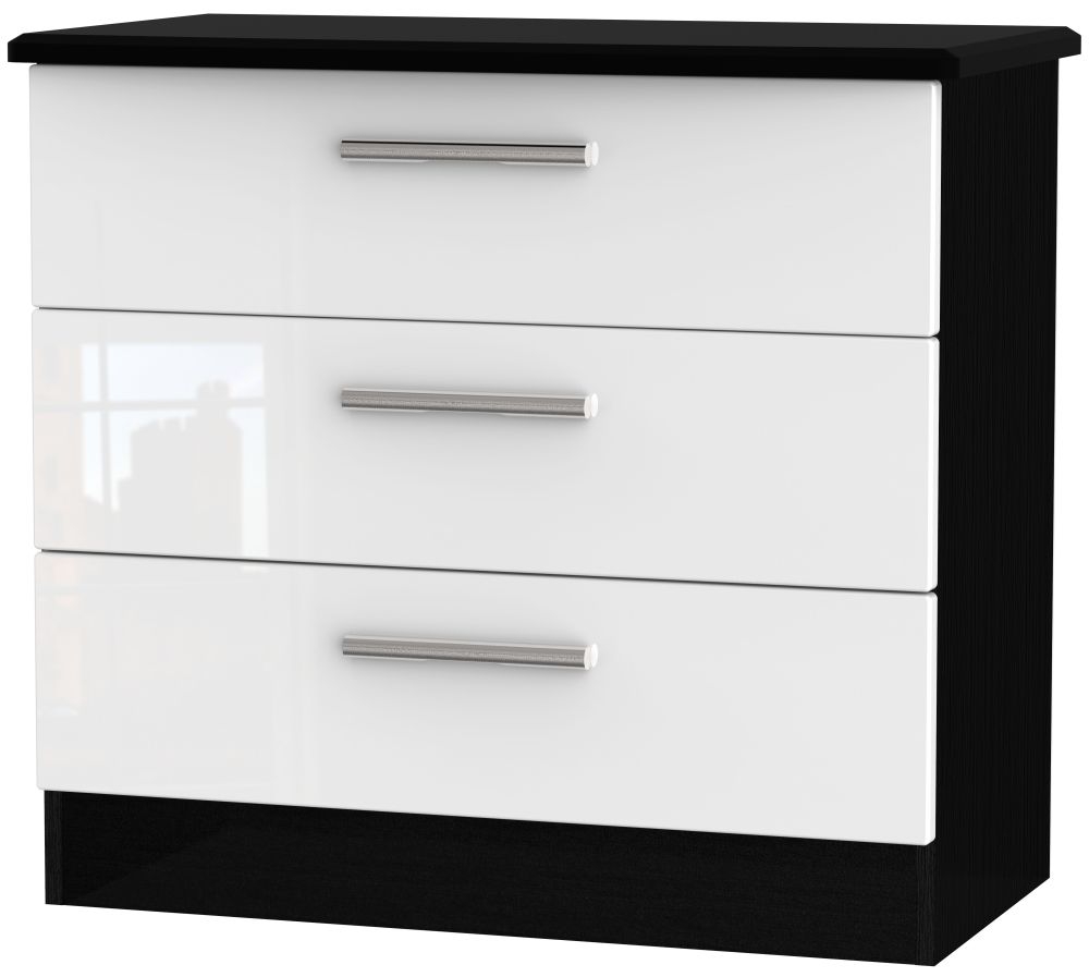 Knightsbridge 3 Drawer Chest - High Gloss White and Black