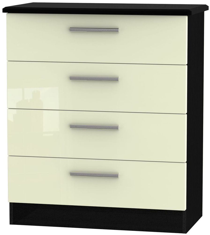Knightsbridge 4 Drawer Chest - High Gloss Cream and Black