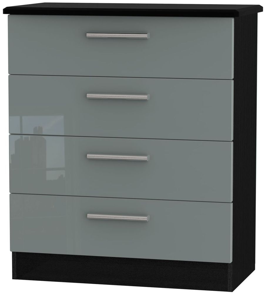 Knightsbridge 4 Drawer Chest - High Gloss Grey and Black