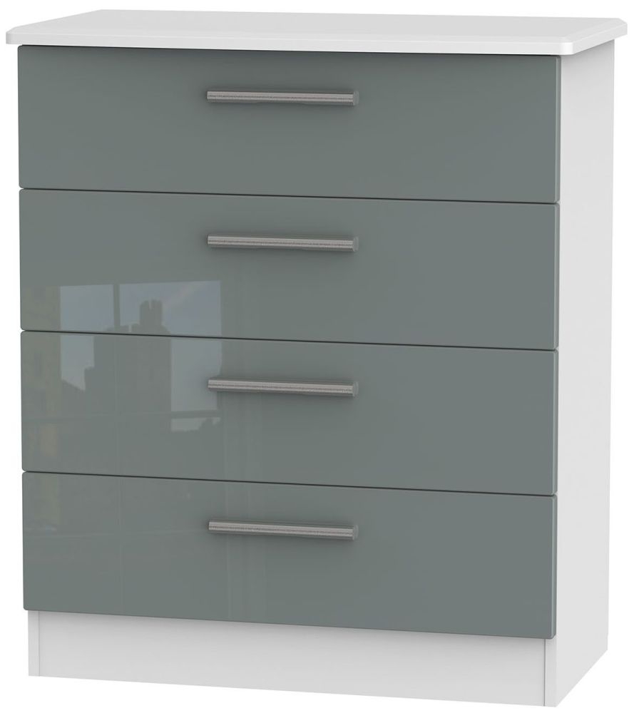 Knightsbridge 4 Drawer Chest - High Gloss Grey and White