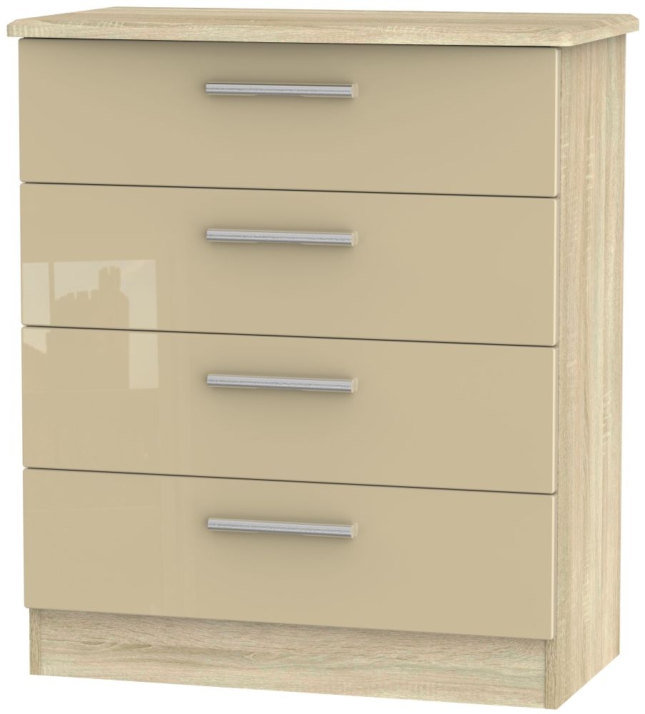 Knightsbridge 4 Drawer Chest - High Gloss Mushroom and Bardolino