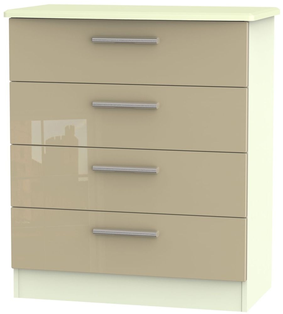 Knightsbridge 4 Drawer Chest - High Gloss Mushroom and Cream