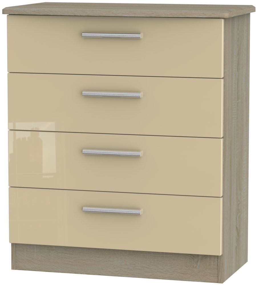 Knightsbridge 4 Drawer Chest - High Gloss Mushroom and Darkolino