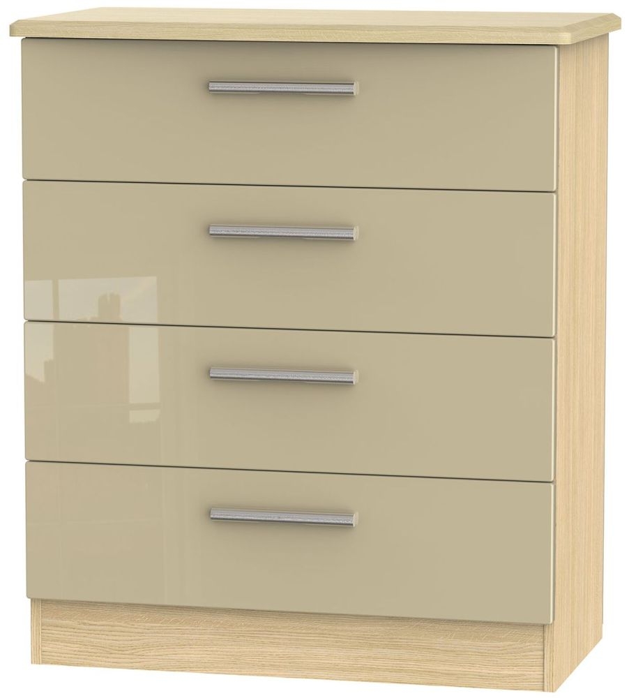 Knightsbridge 4 Drawer Chest - High Gloss Mushroom and Light Oak