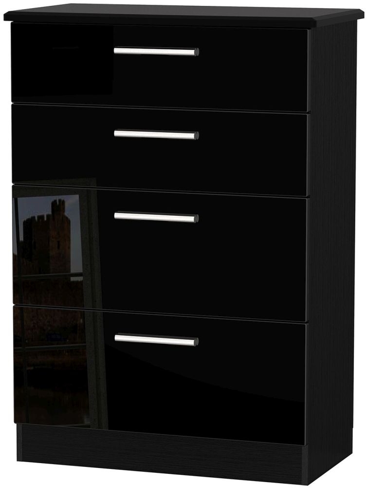 Knightsbridge 4 Drawer Deep Chest - High Gloss Black
