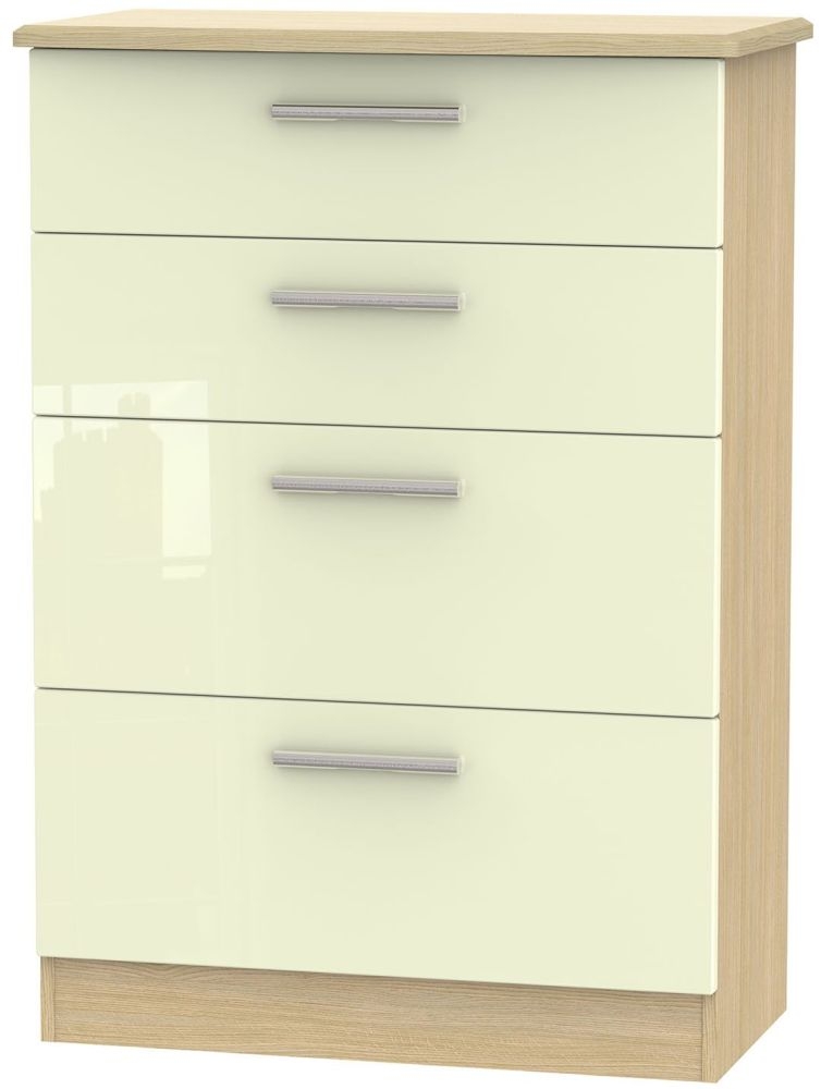 Knightsbridge 4 Drawer Deep Chest - High Gloss Cream and Light Oak