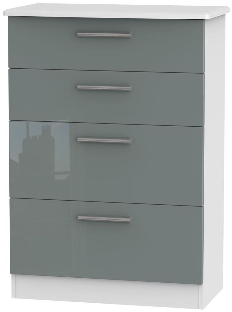 Knightsbridge 4 Drawer Deep Chest - High Gloss Grey and White