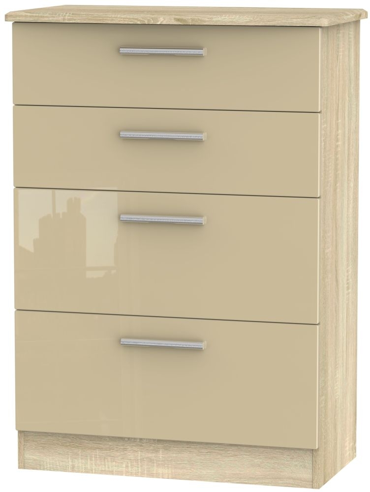 Knightsbridge 4 Drawer Deep Chest - High Gloss Mushroom and Bardolino
