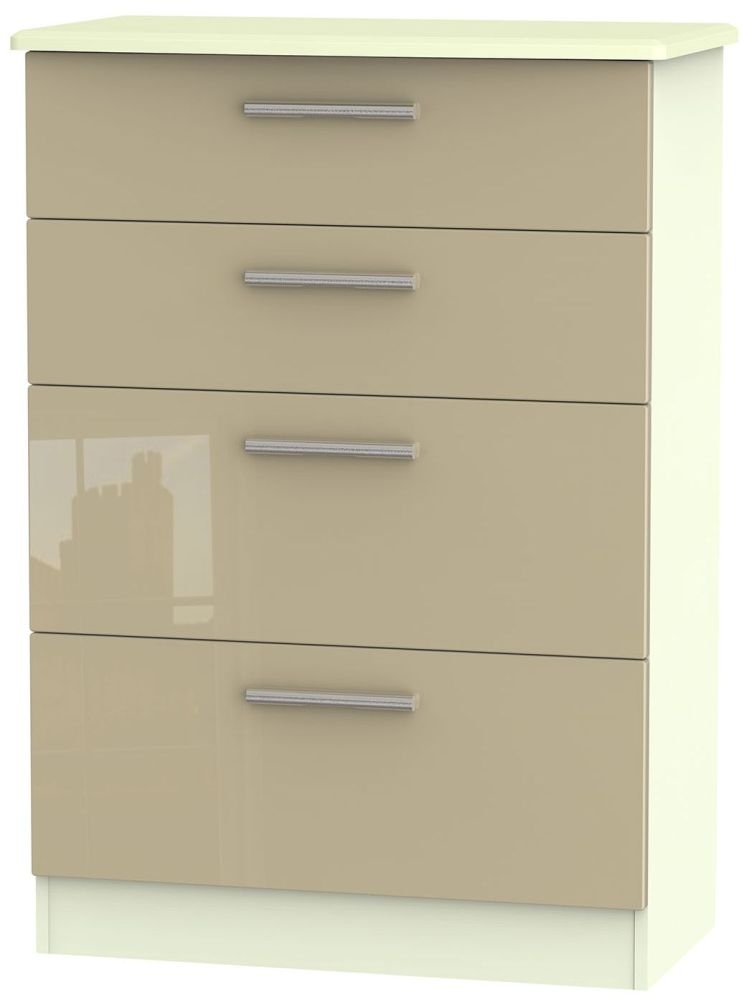 Knightsbridge 4 Drawer Deep Chest - High Gloss Mushroom and Cream