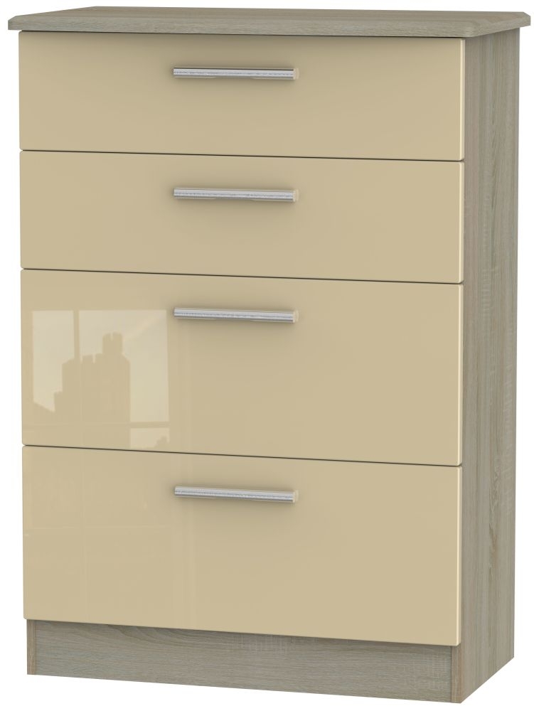 Knightsbridge 4 Drawer Deep Chest - High Gloss Mushroom and Darkolino