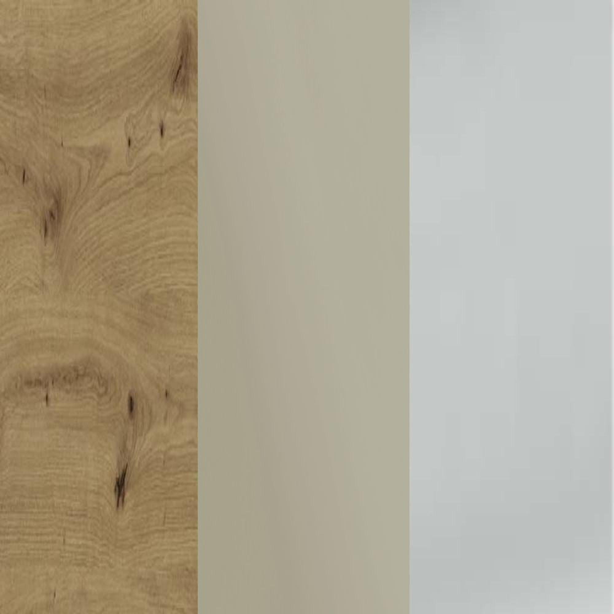 Bianco Oak Carcase and Pebble Grey Glass Front with Chrome Handle 329