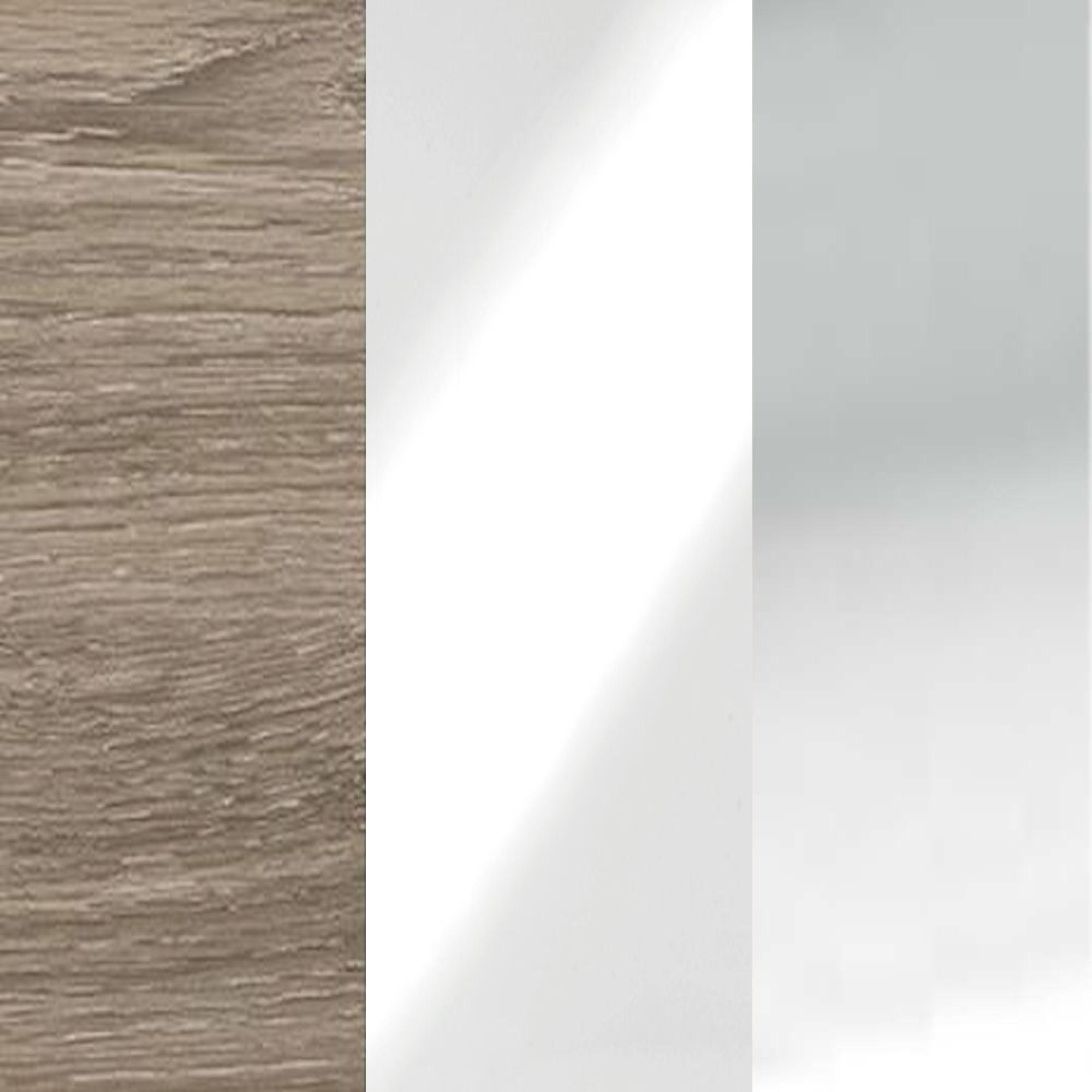 Nordic Oak Carcase and White Glass Front with Silver Handle A56