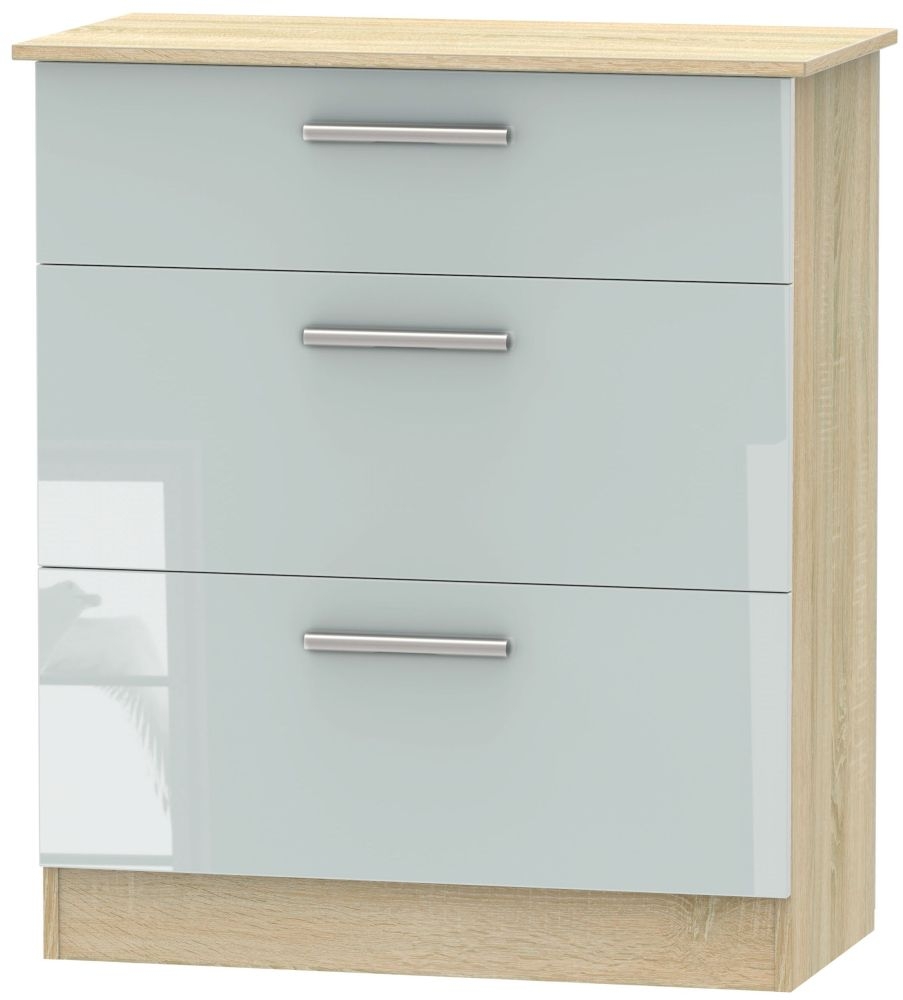 Contrast 3 Drawer Deep Chest - High Gloss Grey and Bardolino