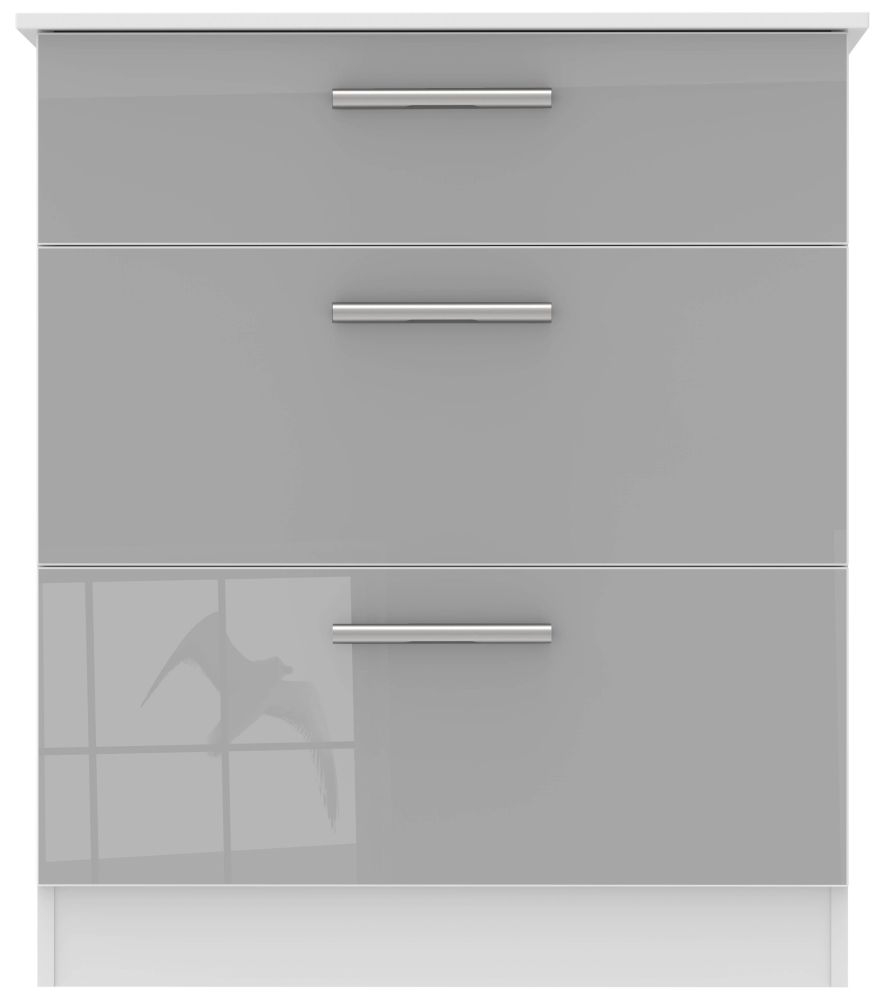 Contrast 3 Drawer Deep Chest - High Gloss Grey and White