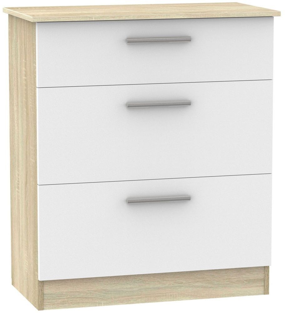 Contrast 3 Drawer Deep Chest - White Matt and Bardolino