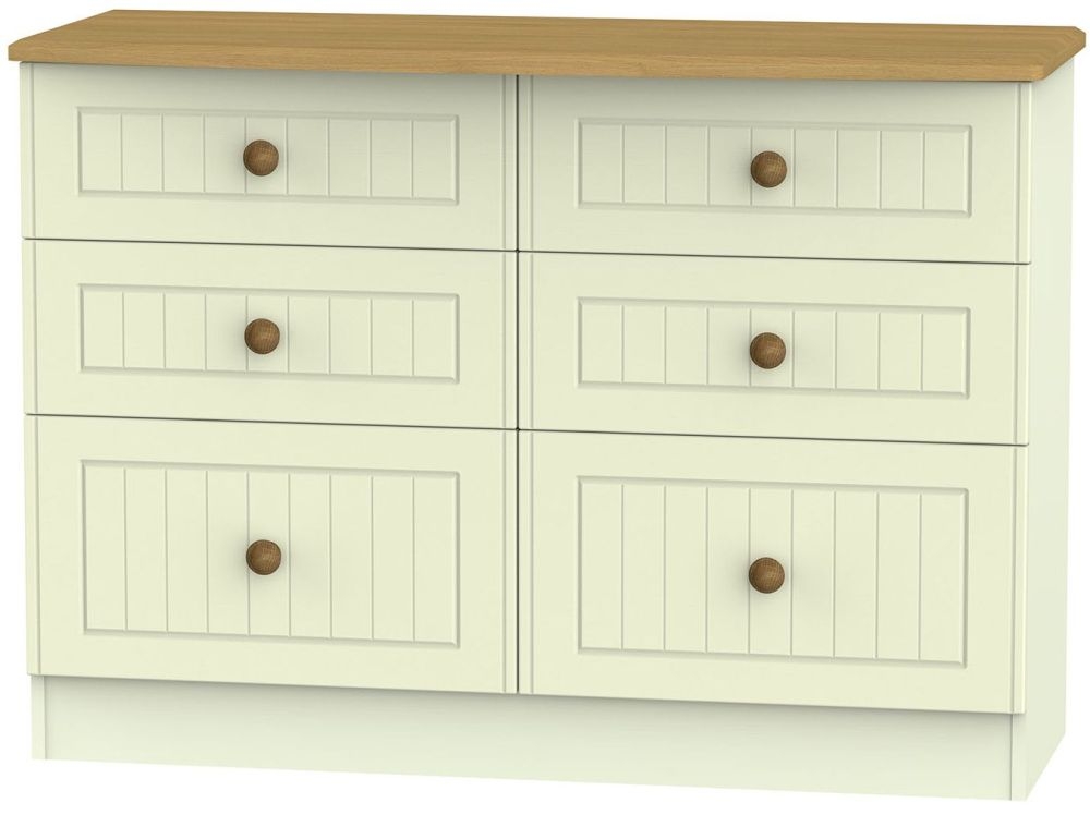 Warwick Cream and Oak 6 Drawer Midi Chest