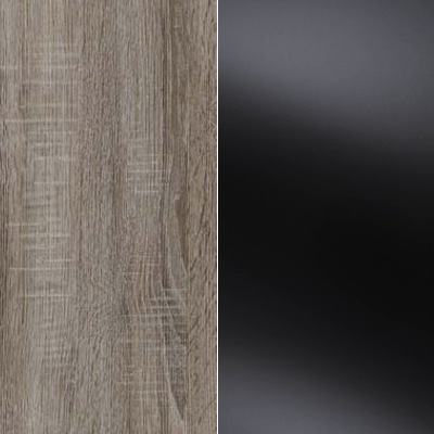 Dark Rustic Oak Carcase and Black Glass Front with Chrome Handles Ledges and Trims 328