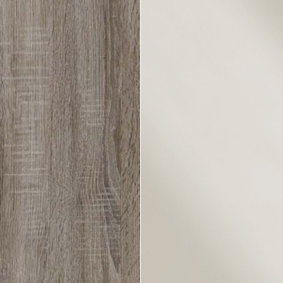 Dark Rustic Oak Carcase and Magnolia Glass Front with Chrome Handles Ledges and Trims 328