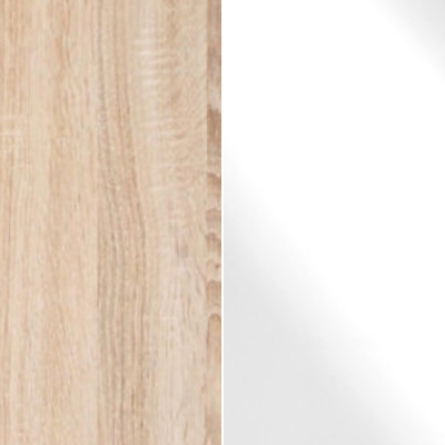 Rustic Oak Carcase and White Glass Front with Chrome Handles Ledges and Trims 327