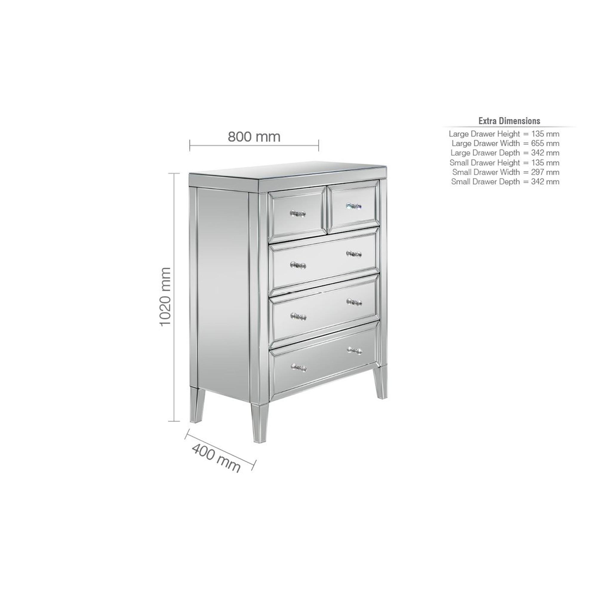 Valencia Chest - 3+2 Drawer - Mirrored