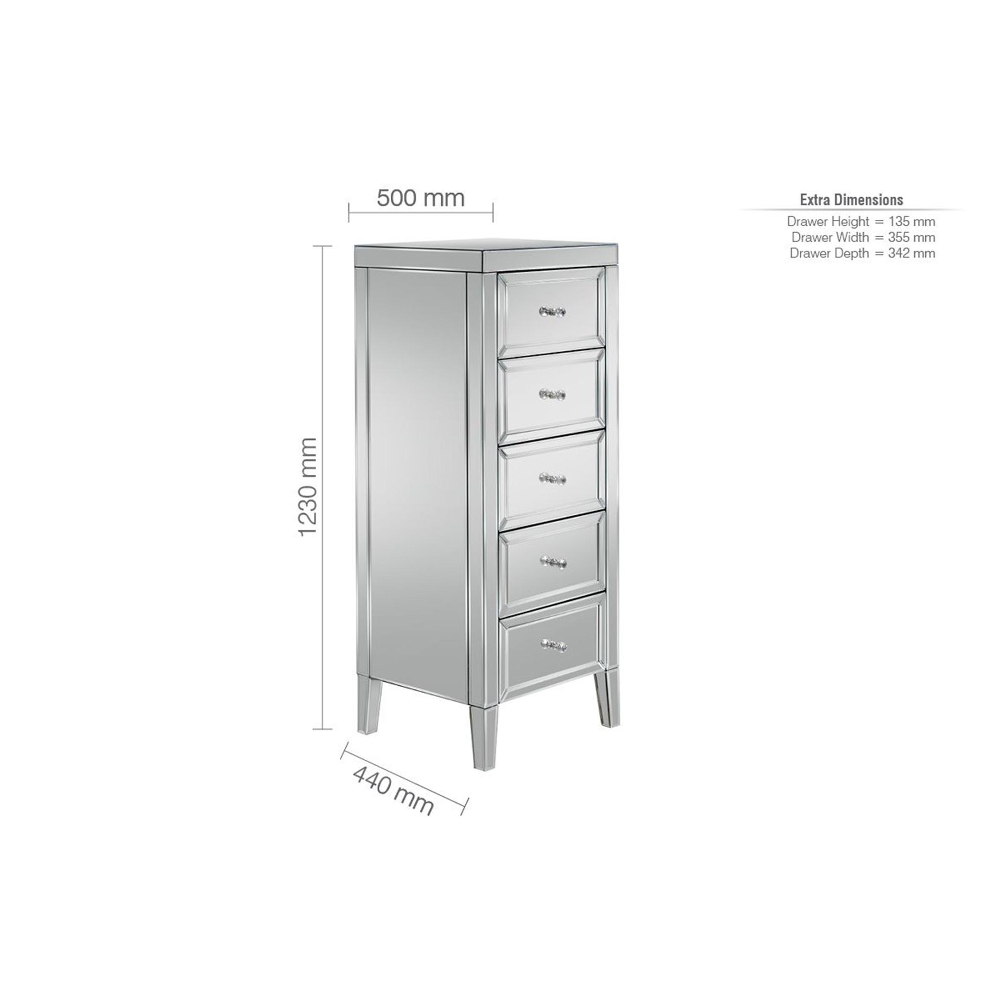 Valencia Narrow Chest - 5 Drawer - Mirrored