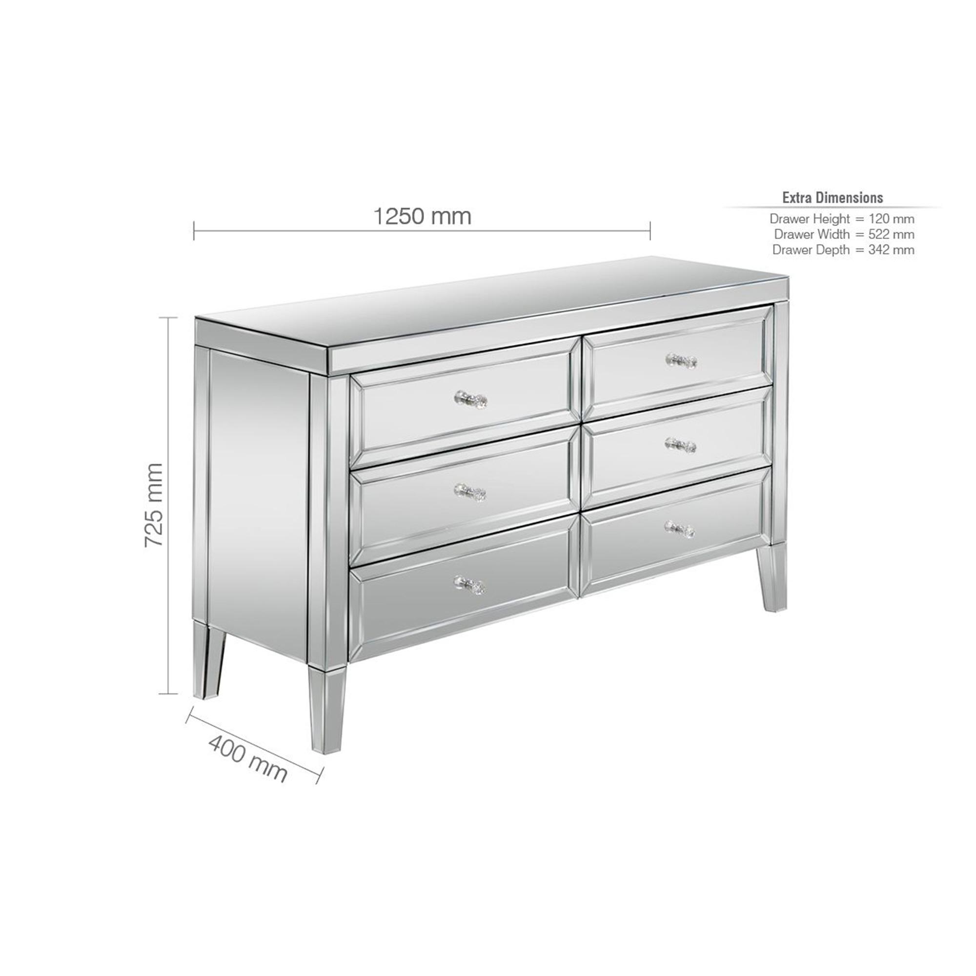Valencia Wide Chest - 6 Drawer - Mirrored