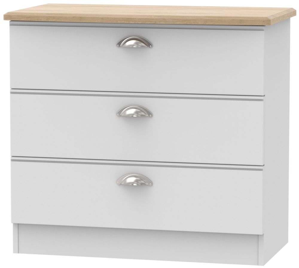 Victoria Grey and Riviera Oak 3 Drawer Small Chest