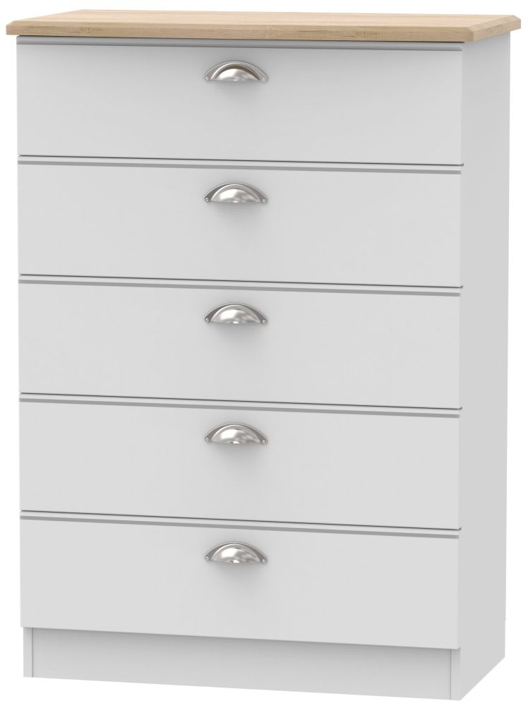 Victoria Grey and Riviera Oak 5 Drawer Chest