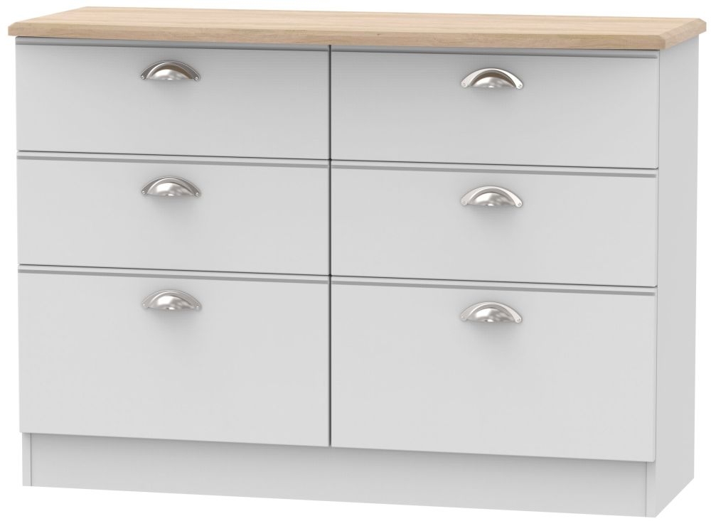 Victoria Grey and Riviera Oak 6 Drawer Midi Chest
