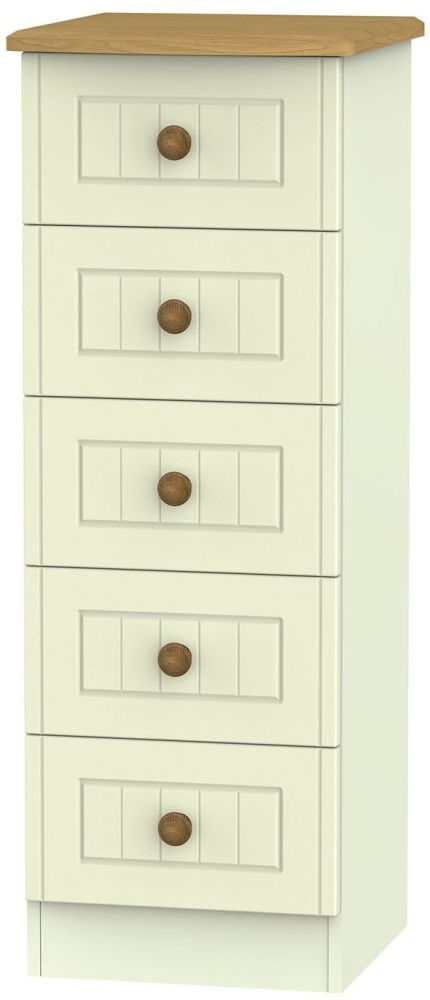 Warwick Cream and Oak 5 Drawer Narrow Chest