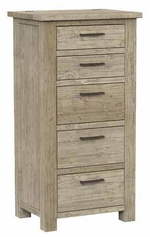 Washed Grey Reclaimed Pine 5 Drawer Tall Chest