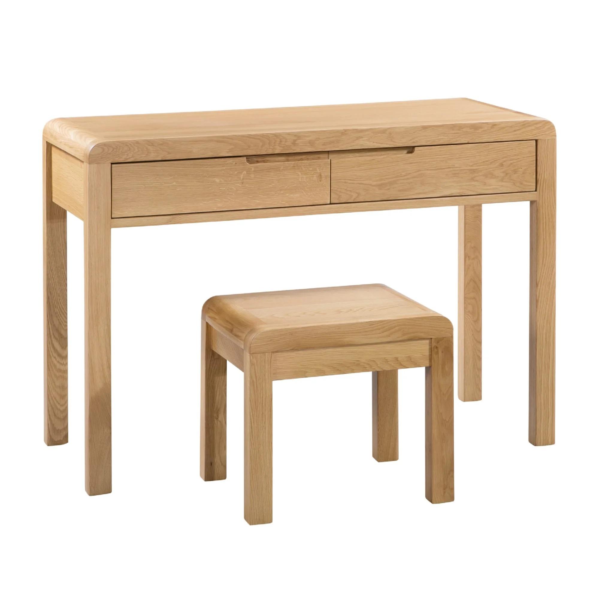 Curve Dressing Table with Stool - 2 Drawer - Oak
