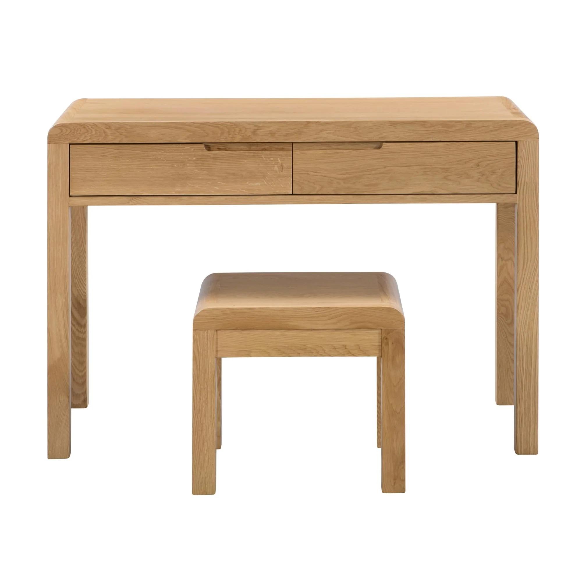 Curve Dressing Table with Stool - 2 Drawer - Oak