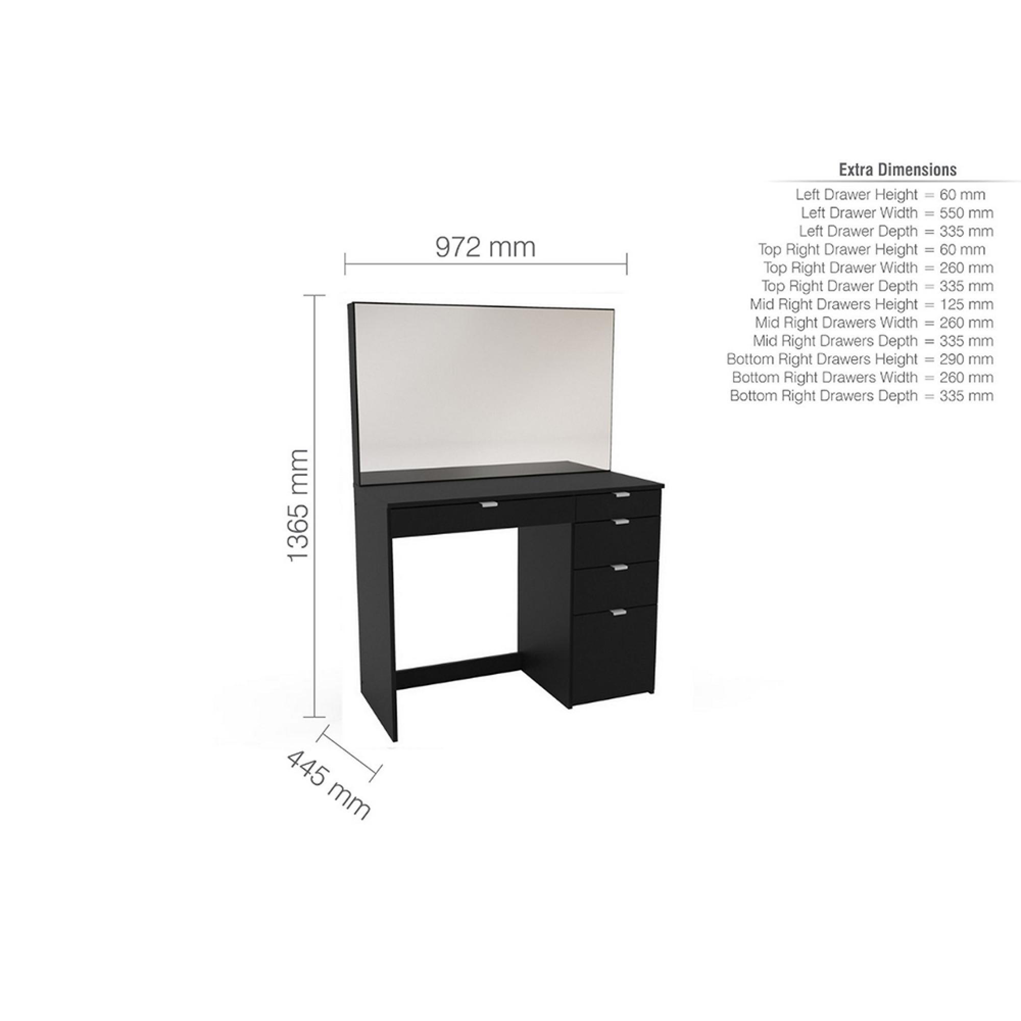 Ava Single Dressing Table - 5 Drawer - Black