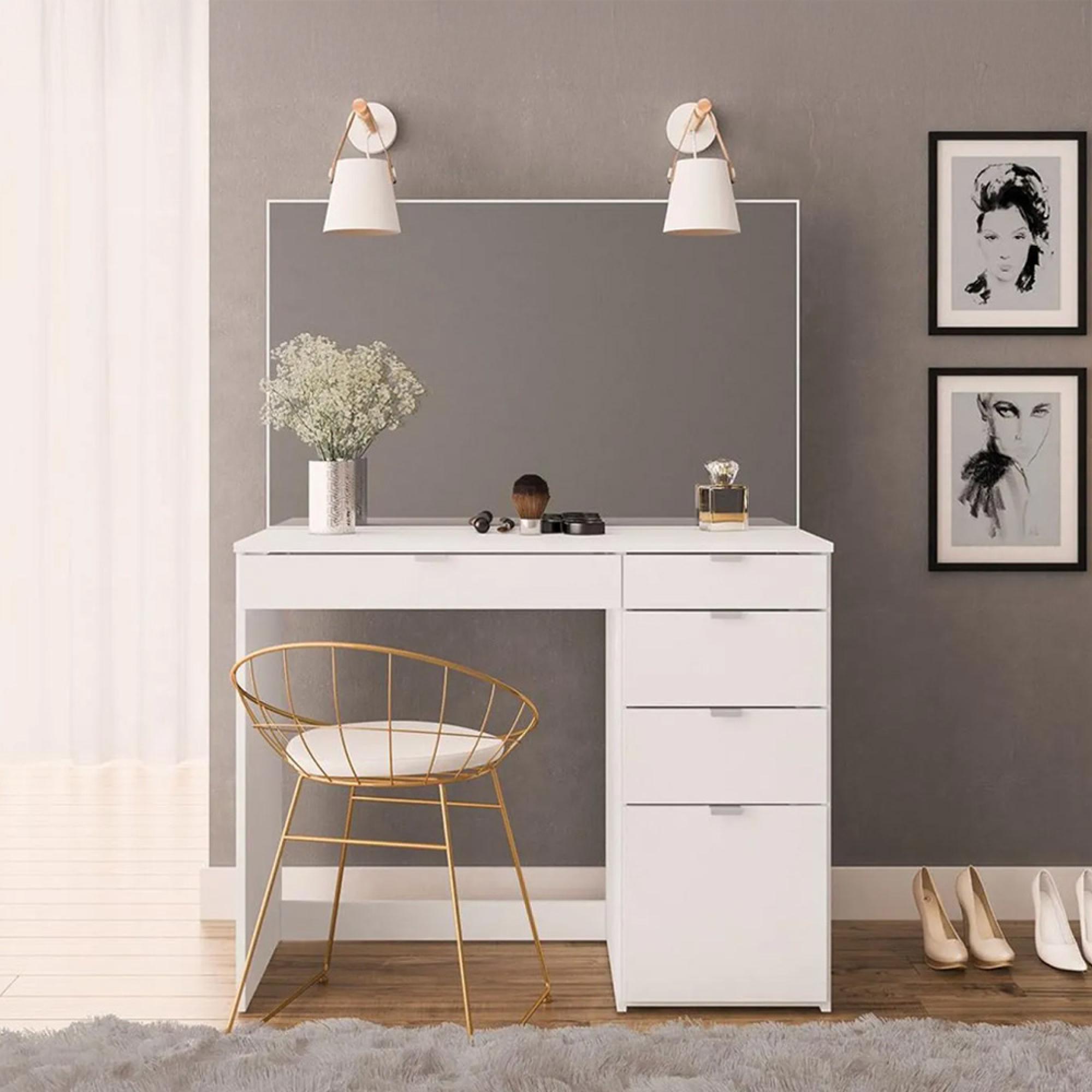 Ava Single Dressing Table - 5 Drawer - White