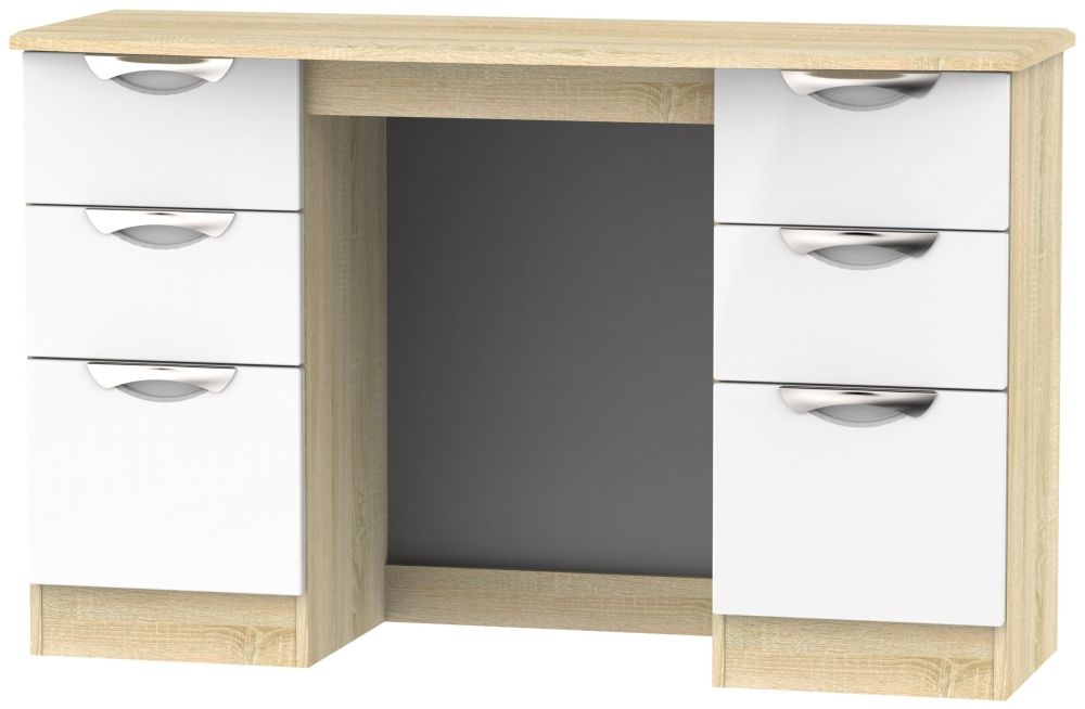 Camden Dressing Table - 6 Drawer - Double - White Gloss and Oak